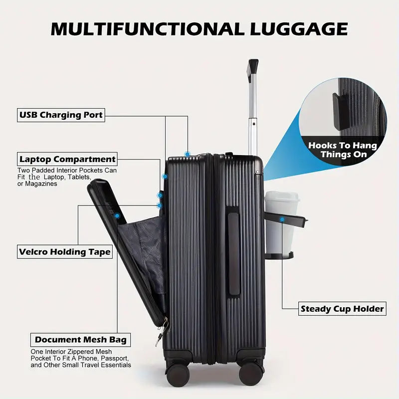 TravelMate – Suitcase with USB & Front Lid